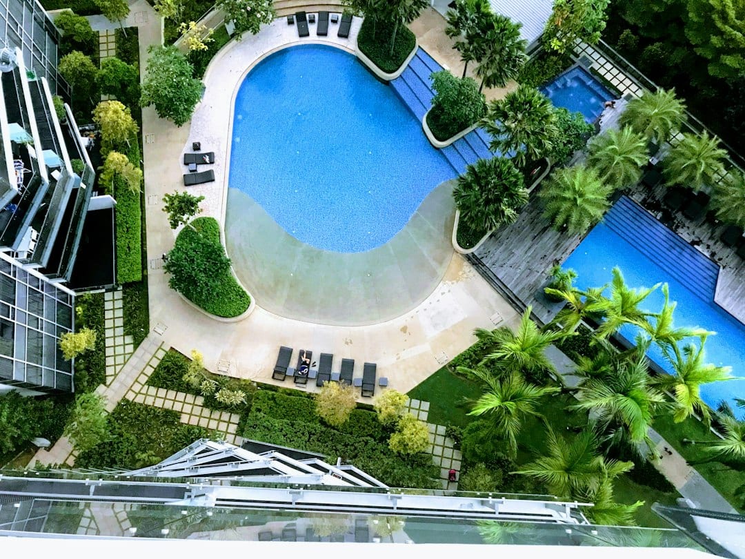 Luxury condominium swimming pool with city views