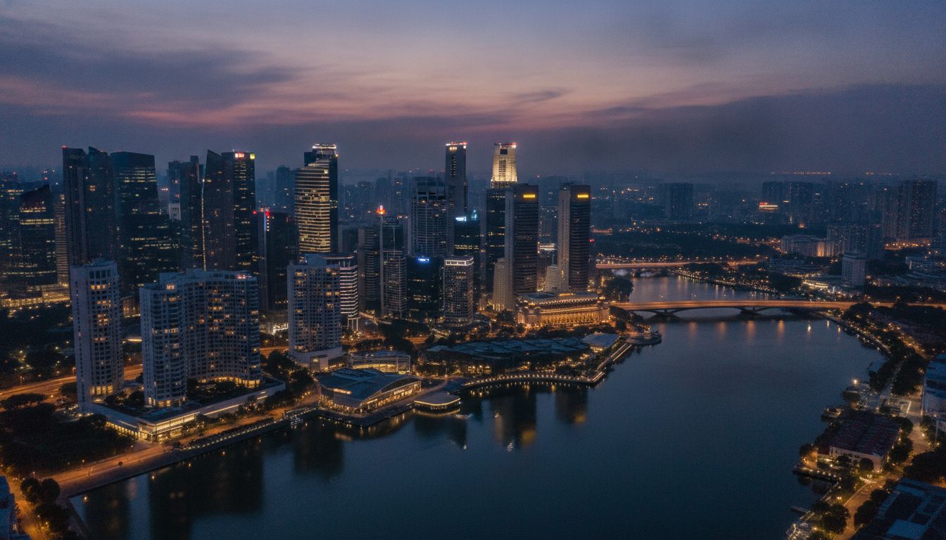 Singapore residential skyline at twilight with glowing building lights